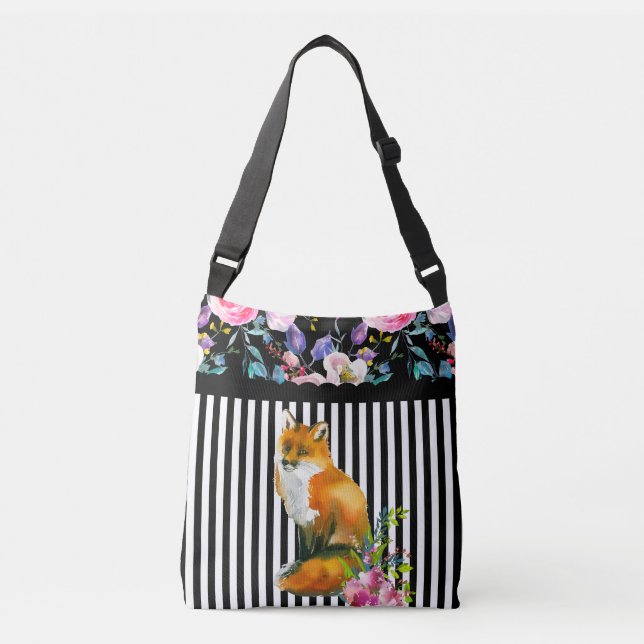 Red Fox Floral & Stripe Crossbody Bag (Front)