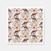 Red Fox Folk Art Napkin Rustic Party Decor
