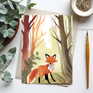 Red Fox Forest Animal Watercolor Postcard