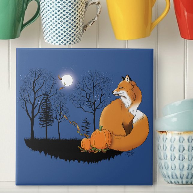 Red Fox Forest Pumpkins Ceramic Tile (Creator Uploaded)