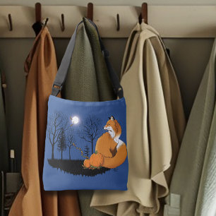 Red Fox Forest Pumpkins Crossbody Bag