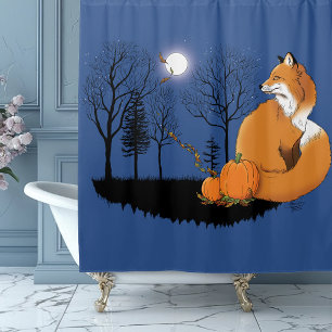 Red Fox Forest Pumpkins Shower Curtain