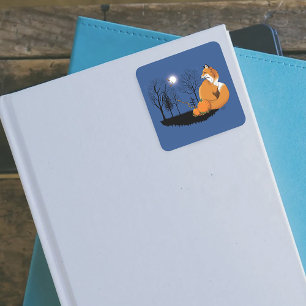 Red Fox Forest Pumpkins Square Sticker
