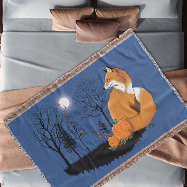 Red Fox Forest Pumpkins Throw Blanket (Creator Uploaded)