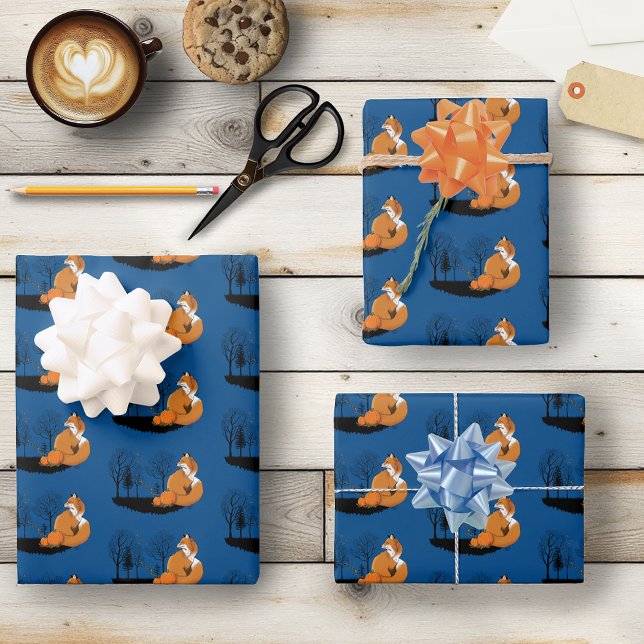 Red Fox Forest Pumpkins Wrapping Paper Sheet (Creator Uploaded)