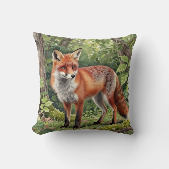 Red Fox Forest Wildlife Portrait Cushion (Front)