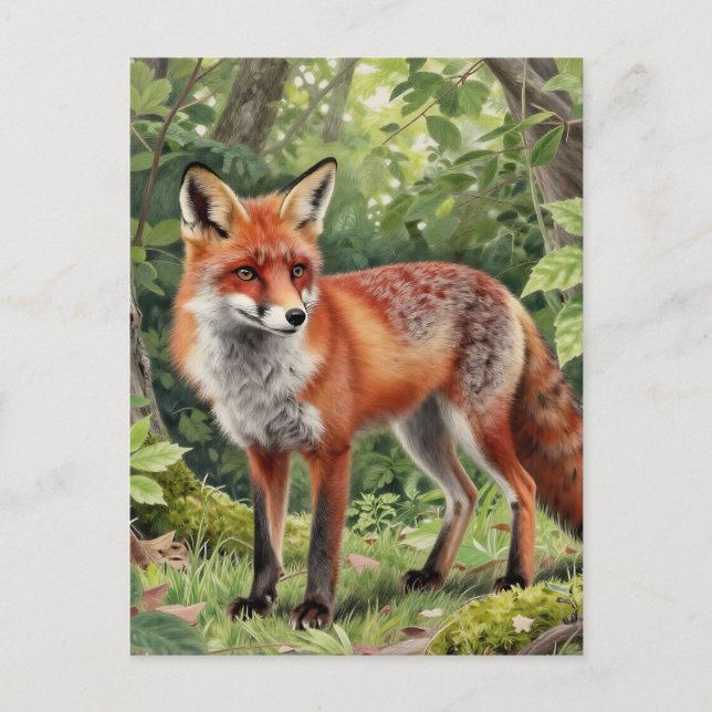 Red Fox Forest Wildlife Portrait Postcard (Front)