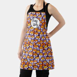 Red fox foxy lady funny cartoon pattern doodle apron