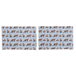 Red Fox Frenzy Pillowcases (Light/Dark Blue)