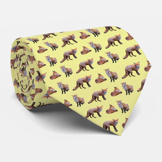 Red Fox Frenzy Tie Double Sided Print (Yellow) (Rolled)
