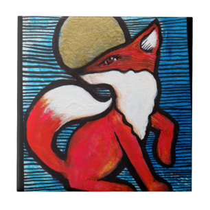 Red Fox Full Moon Loyal Foxes MoonChild            Ceramic Tile