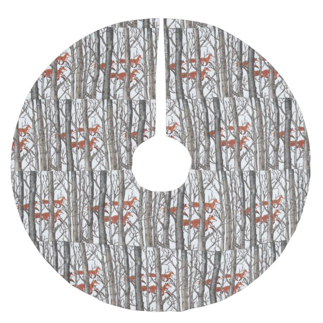 Red Fox Grey Forest Woods Christmas Tree Skirt (Front)