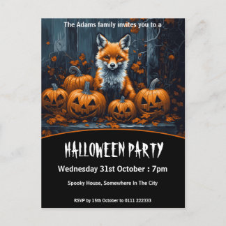 Red Fox Halloween Party Invitation Postcard