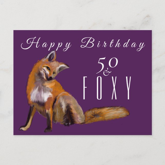 Red fox Happy Fiftieth Birthday greeting Postcard (Front)
