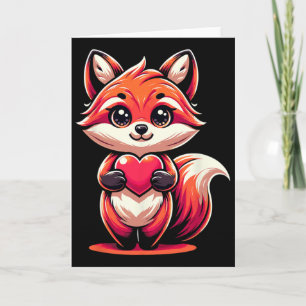 Red Fox Holding Heart Valentine's Day Cute Valenti Card