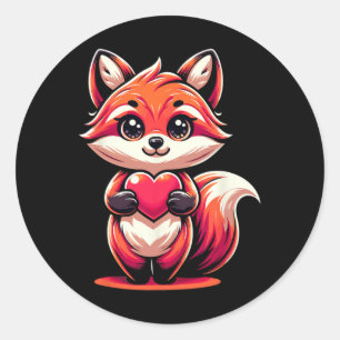 Red Fox Holding Heart Valentine's Day Cute Valenti Classic Round Sticker