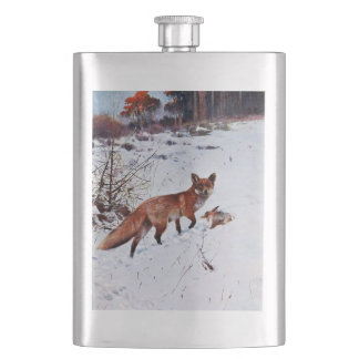 Red Fox Hunting Art Hip Flask