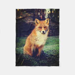 Red Fox in a Forest Fleece Blanket