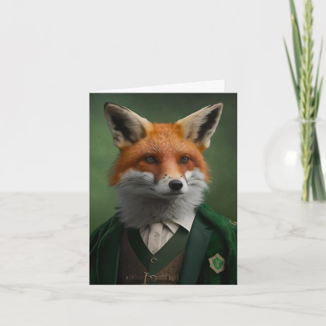 Red Fox in a Green St. Patrick's Day Suit  Card (Front)