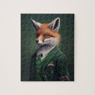 Red Fox in a Green St. Patrick's Day Suit Jigsaw P Puzzle
