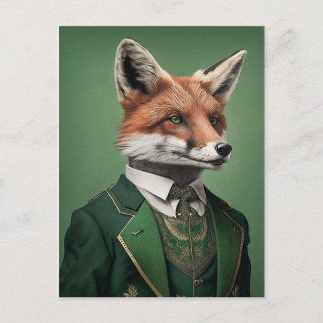 Red Fox in a Green St. Patrick's Day Suit Postcard (Front)