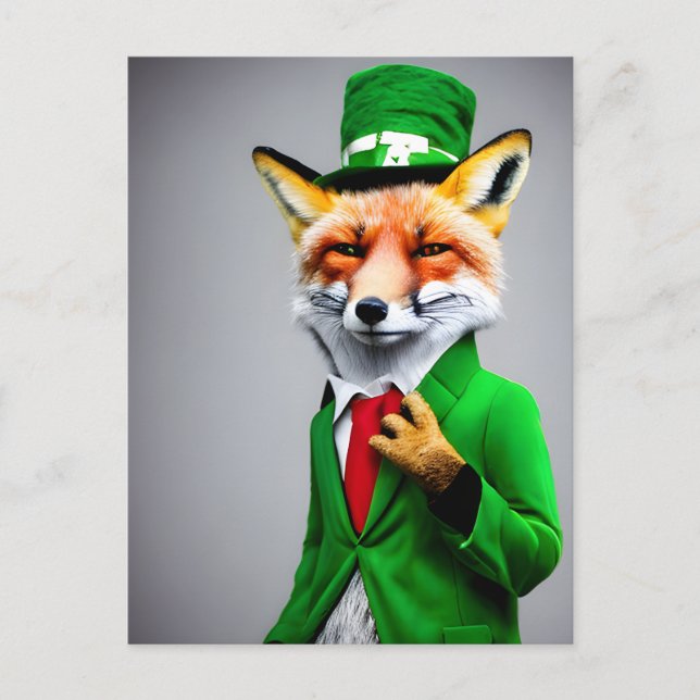 Red Fox in a Green St. Patrick's Day Suit Postcard (Front)