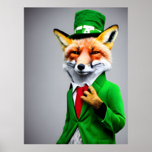 Red Fox in a Green St. Patrick's Day Suit Poster