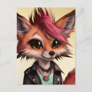 Red Fox in a Leather Jacket Punk Animals Postcard