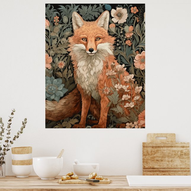 Red Fox in a Victorian English Garden Poster (Kitchen)