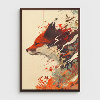 Red Fox in Autumn Leaves Stunning Wildlife Animal Poster