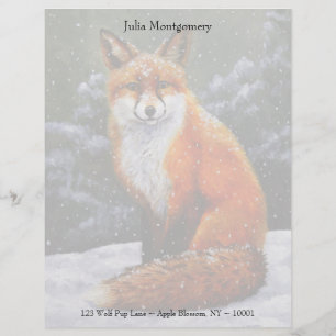 Red Fox in Falling Snow Letterhead Design