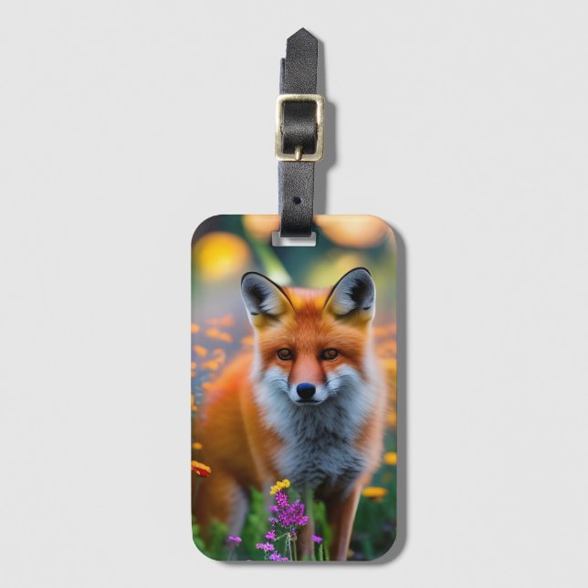 Red Fox in Field of Wildflowers  Luggage Tag (Front Vertical)