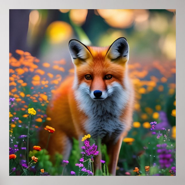 Red Fox in Field of Wildflowers  Poster (Front)