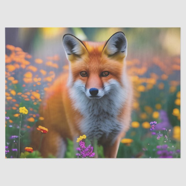 Red Fox in Field of Wildflowers   Tissue Paper (Front)