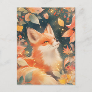 Red Fox in Golden Autumn Foliage Postcard