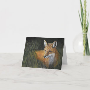 Red Fox in Grass Wildlife Art Note Card