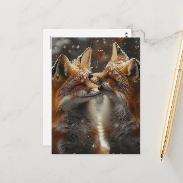 Red Fox in Love Postcard (Front/Back In Situ)