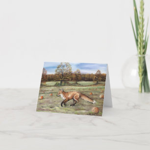 Red Fox in Pumpkin Patch Art Note Card