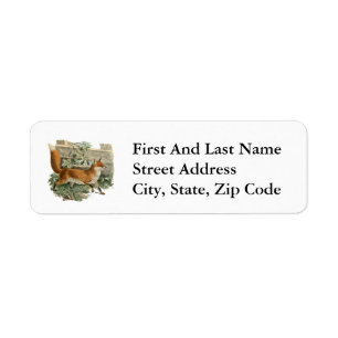 Red Fox in Rustic Country Cottage Illustration Return Address Label