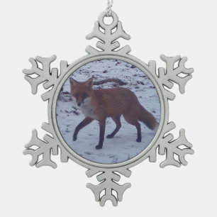 Red Fox in Snow  Snowflake Pewter Christmas Ornament