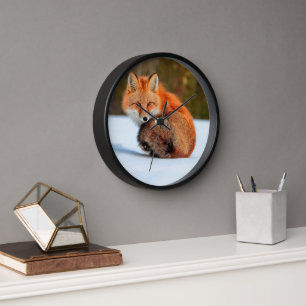Red Fox In Snow Yukon Clock
