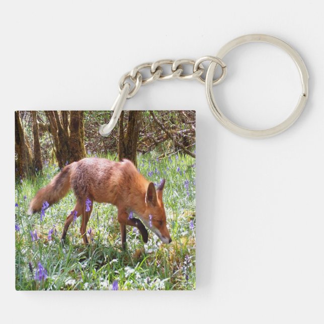 Red Fox in the Bluebells Key Ring (Back)