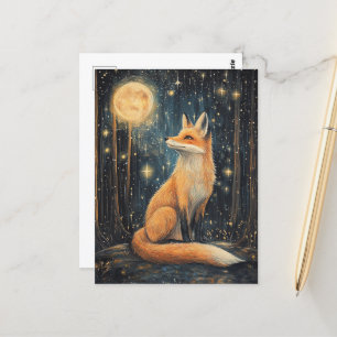 Red Fox in the Forest at Night Postcard