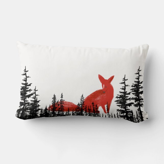 Red Fox In The Forest Woodland Pines Lumbar Cushion (Back)