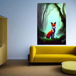 Red fox in the jungle AI Art Poster