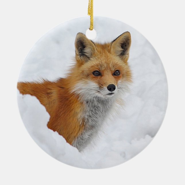 Red Fox in the Snow Ceramic Ornament (Back)