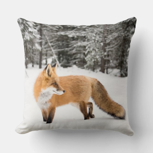 Red Fox in White Snow Cushion (Front)