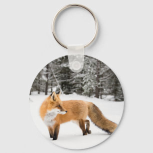 Red Fox in White Snow Key Ring