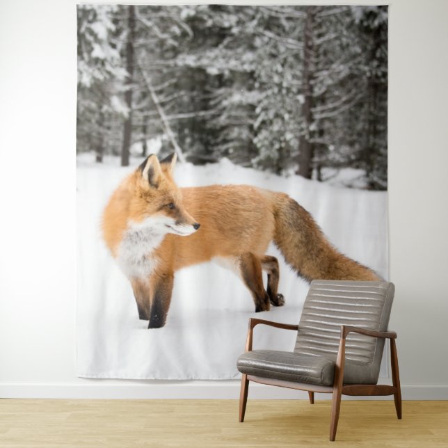 Red Fox in White Snow Tapestry (In Situ)