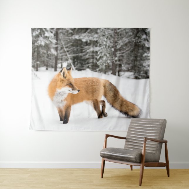 Red Fox in White Snow Tapestry (In Situ (Horizontal))
